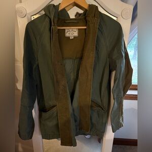 Lucky Brand Olive Green Hooded Jacket Military Style Coat XS No Belt Button Up